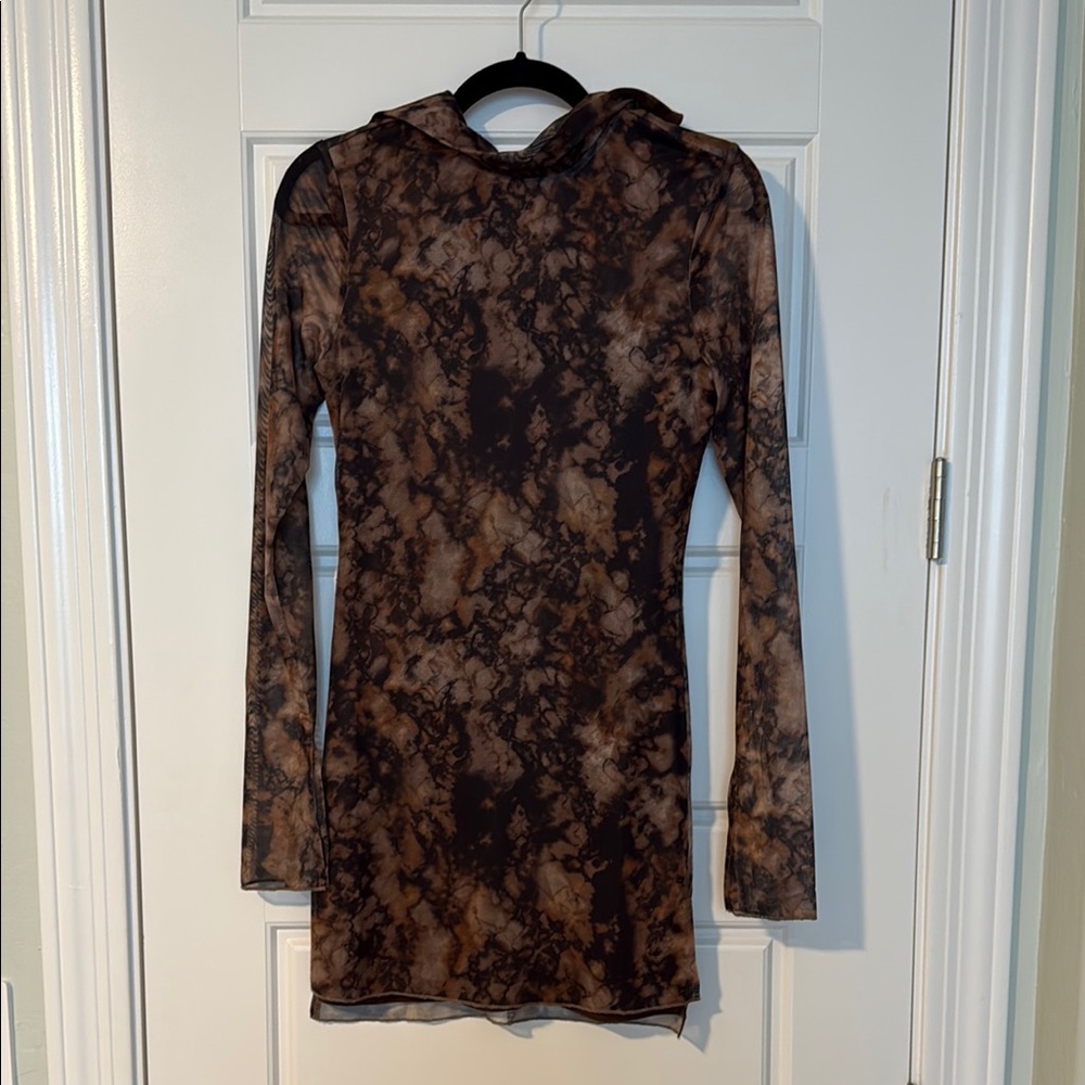 Elegant Brown Tie-Dye Dress